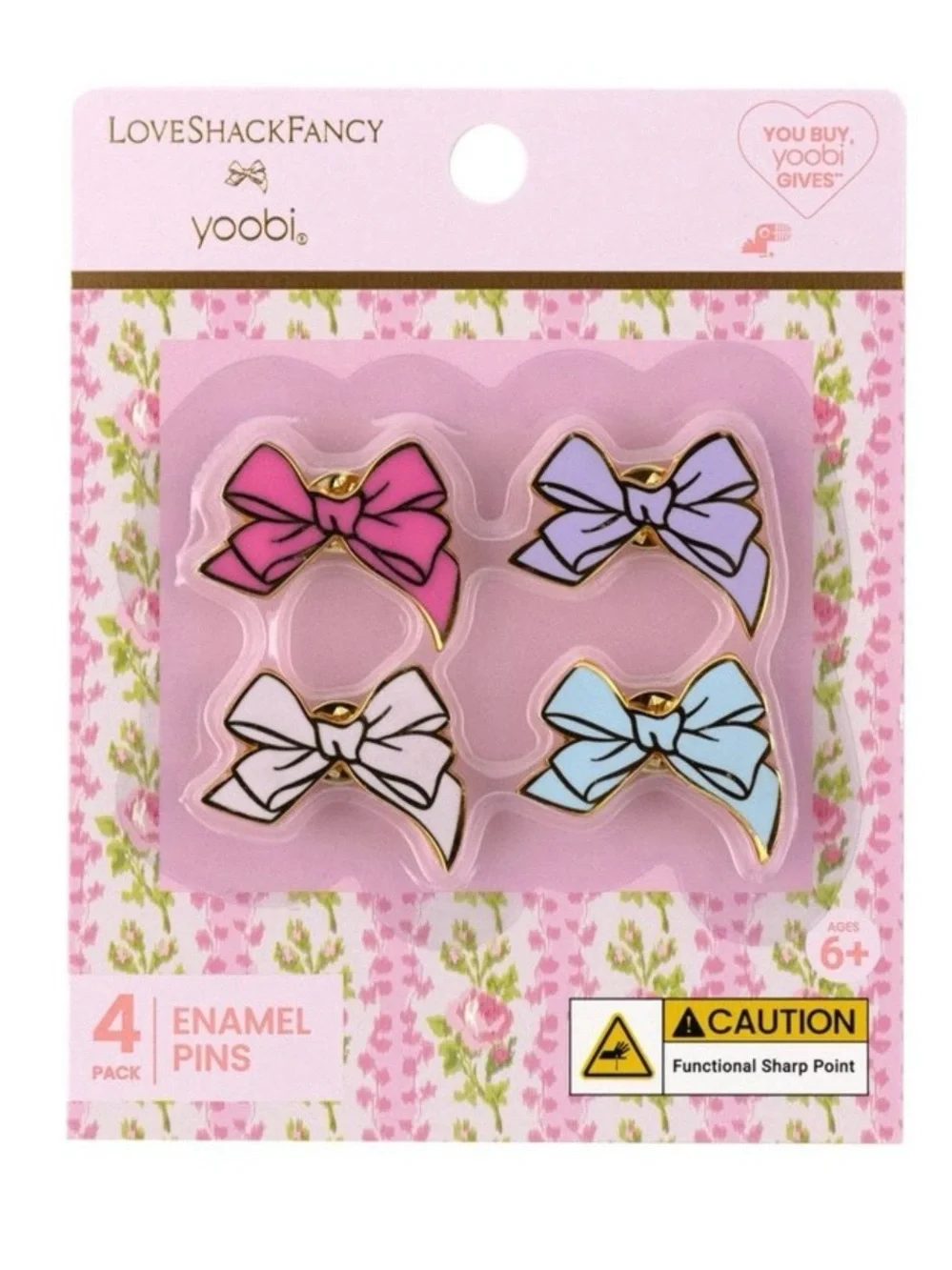 LoveShackFancy Enamel Bow Pin Set - Pink, Lavender, White, Light Blue